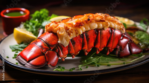 Island Indulgence: Broiled Rock Lobster Tail with Butter Bliss - Generative AI
