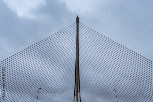 Geometric symmetry of a modern cable-stayed bridge photo