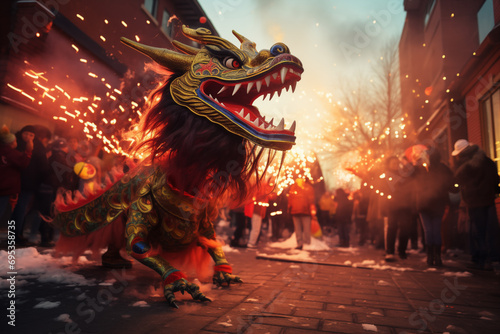 AI generated image. Dragon Bombing Festival for Chinese Lunar New Year photo