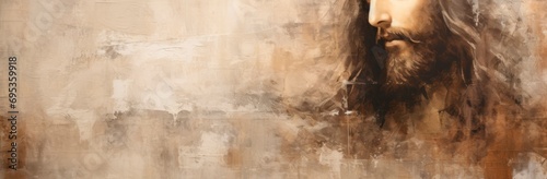 Abstract Watercolor illustration of Jesus Christ . Horizontal banner, copy race for text