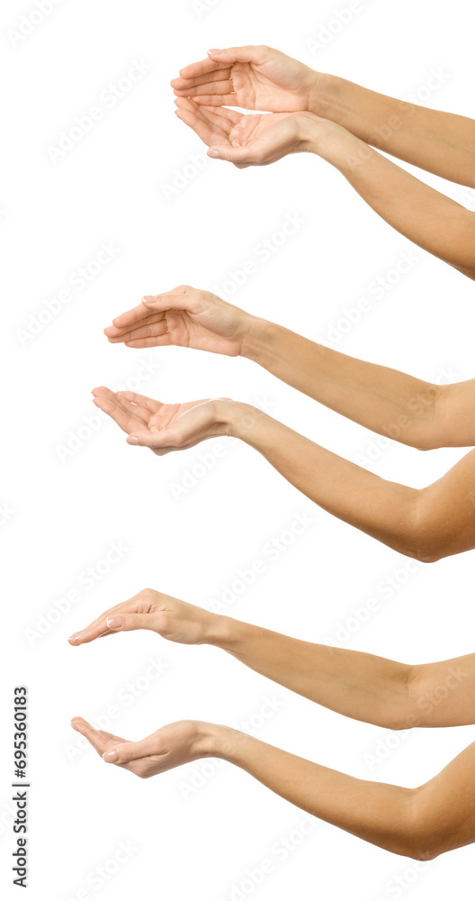 Cupped hands. Multiple images set of female caucasian hand with french manicure showing Cupped hands gesture Cupped hands. Multiple images set of female caucasian hand with french manicure showing Cupped hands gesture