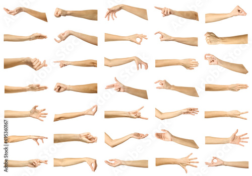 Big set of getures of female caucasian hand gestures with french manicure photo