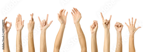 Multiple images set of female caucasian hand gestures photo