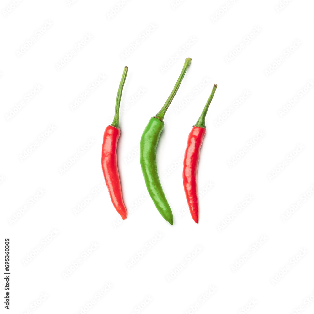 Collection of red chilli peppers isolated on white background