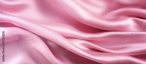 Pink silk satin background. Soft wavy folds on the fabric. Wedding, anniversary, valentine, love, tender, holiday, celebration, card. Wide banner. Beautiful background 