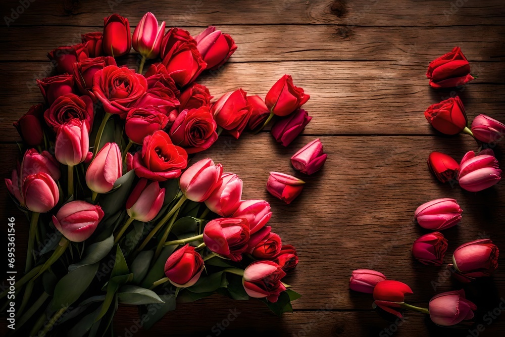 tulips on wooden background
