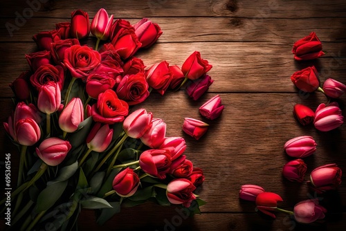 Obraz na płótnie tulips on wooden background w salonie