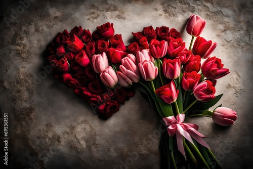 Obraz na płótnie red tulips on wooden background w salonie