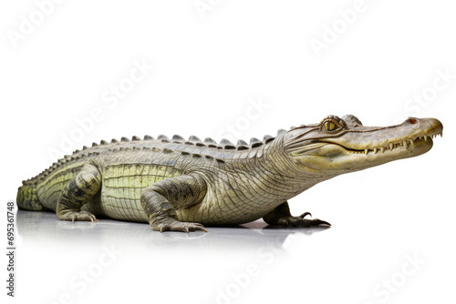 A gharial  a long-snouted crocodile with a narrow muzzle on white background