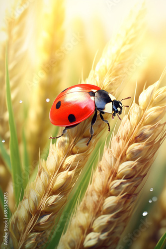 ladybug in field, photorealistic, cinematic, macro photography created with Generative Ai