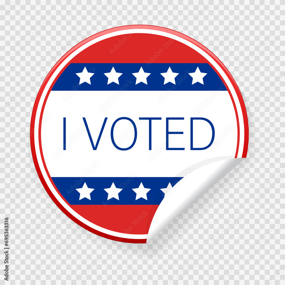 Concept of responsibility USA voting icon. Circle sticker with I voted, on American flag. Round American elections labels. Concept of responsibility USA voting icon. Circle sticker with I voted, on American flag. Round American elections labels.