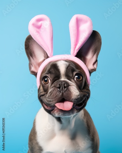 Cute Dog wearing Easter Bunny ears. Generative Ai © ArtmediaworX