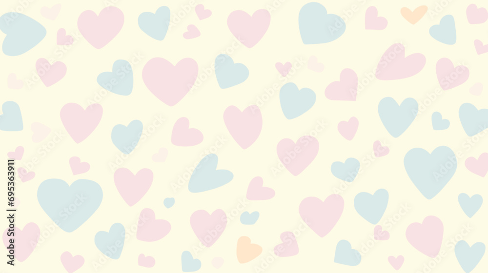Cute Hearts Pattern in Pastel Colors - Cartoon Art for Banner, Poster, Wallpaper, Card Decoration