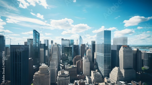 New York City skyline panorama with skyscrapers and blue sky photo