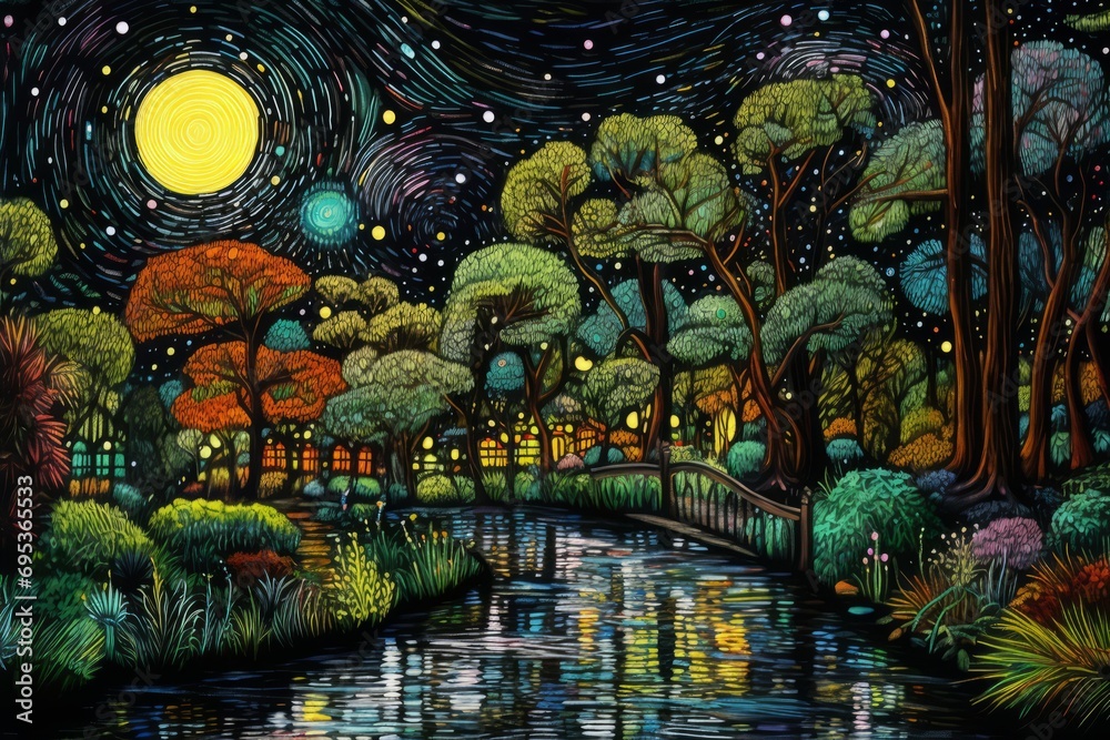 Obraz premium Tokyo park at night. Wiltshire oil illustration