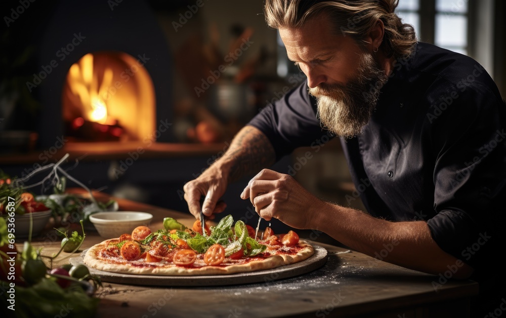 A man cooking a pizza