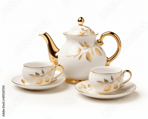 Delicate Porcelain Tea Set Isolated
