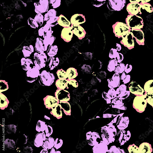 Watercolor seamless pattern with spring floral bouquets. Vintage botanical illustration. Elegant decoration for any kind of a design. Fashion print with colorful abstract flowers. Watercolor texture.	