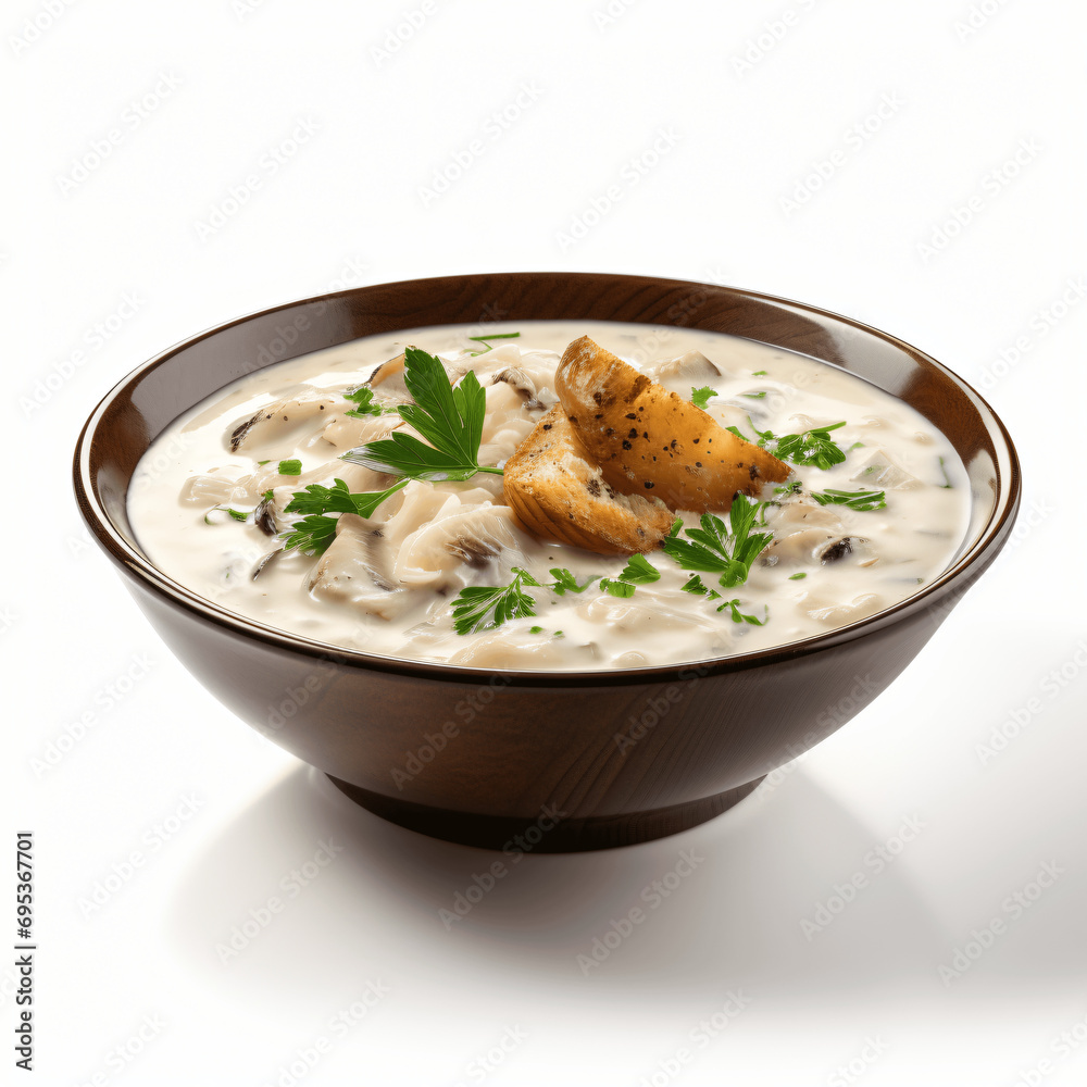 Gourmet Rich Cream of Mushroom Soup Isolated

