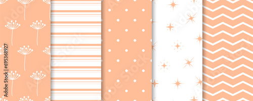 Peach fuzz and white seamless pattern collection. Trend palette 2024.