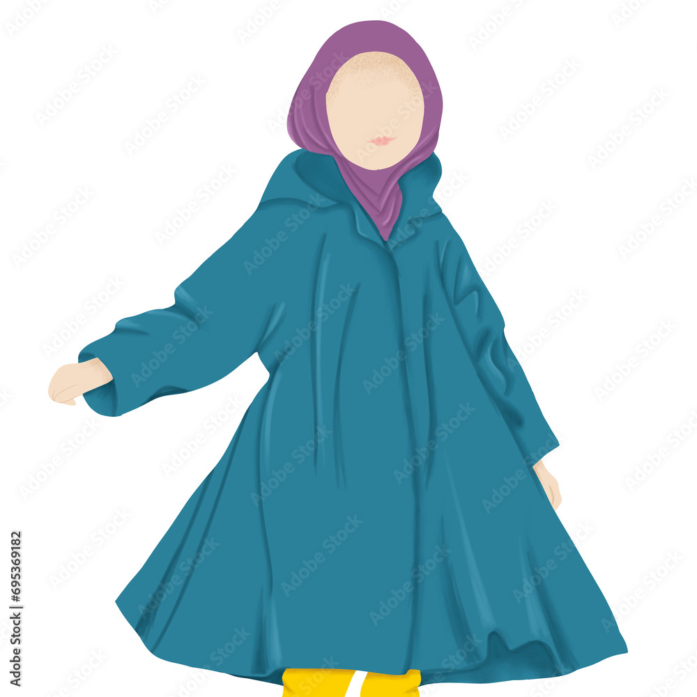 Illustration of beautiful girl in rain coat