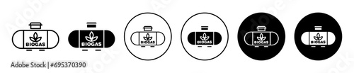Biogas icon. environment friendly organic natural plant based biogas or biofuel container gas chamber tank vector set. renewable sustainable green biogas fuel cylinder symbol sign