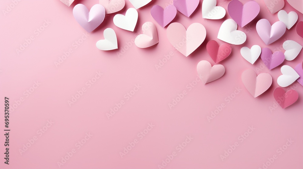 Pastel pink paper hearts banner background copy space