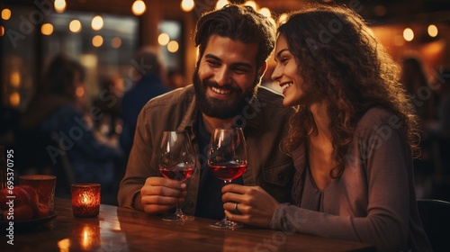 Middle eastern couple on valentine date in bar background image