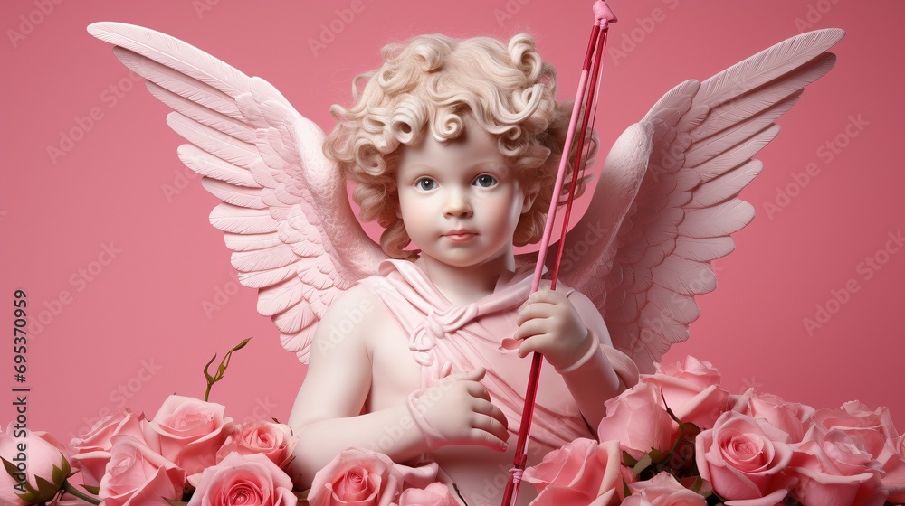 Curly hair cupid doll with bow and arrow background image Curly hair cupid doll with bow and arrow background image