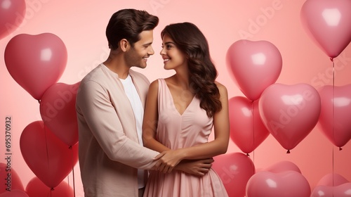 Hugging heterosexual couple on Valentine day background image