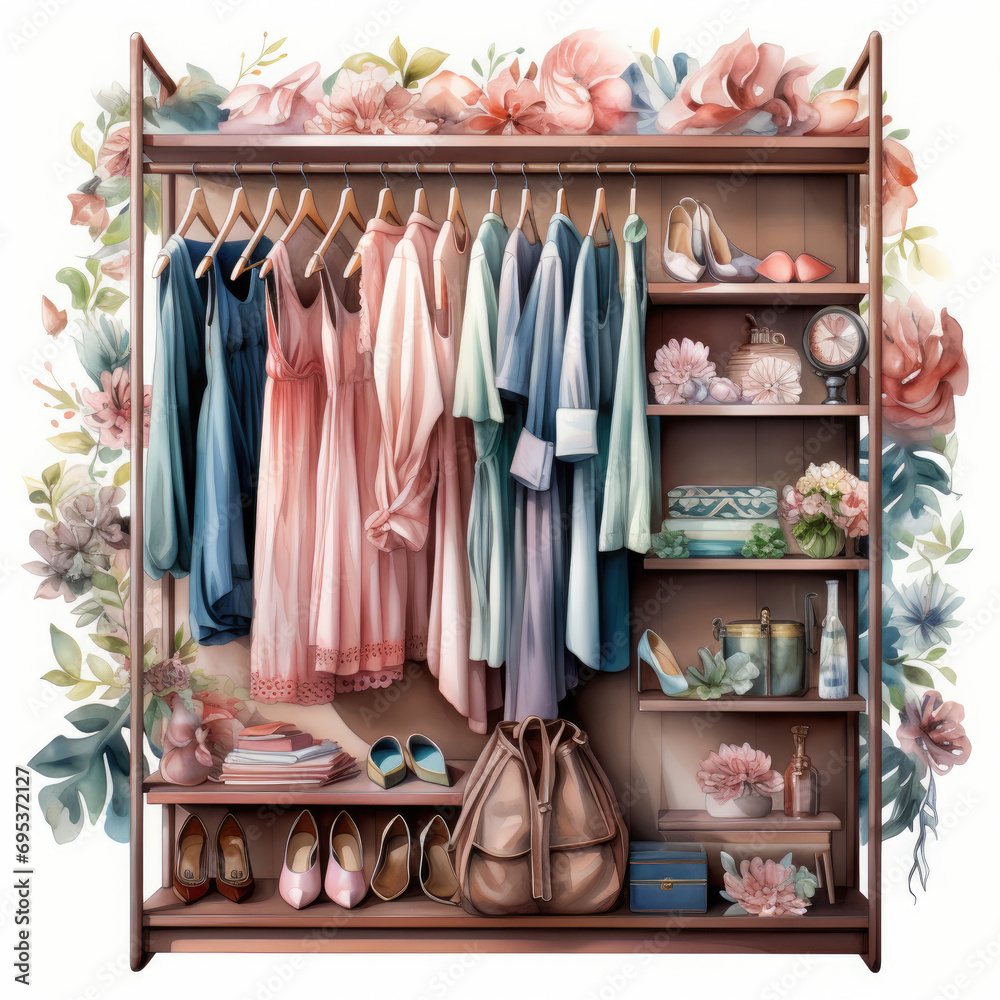watercolor Wardrobe clipart, Generative Ai watercolor Wardrobe clipart, Generative Ai