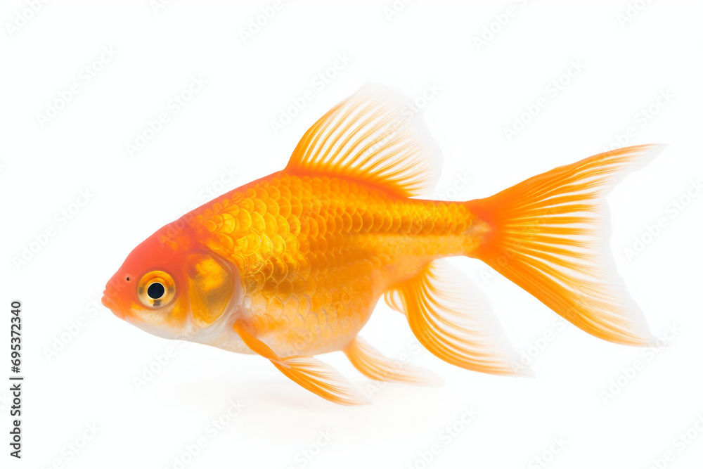 Goldfish in aquarium isolated on white background