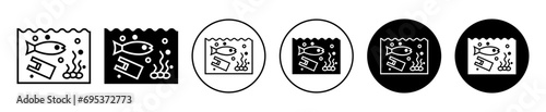 Ocean pollution icon. underwater sea plastic waste material pollution cause environment disaster and toxic contamination badge seal logo set. ocean pollution problem with garbage trash symbol vector