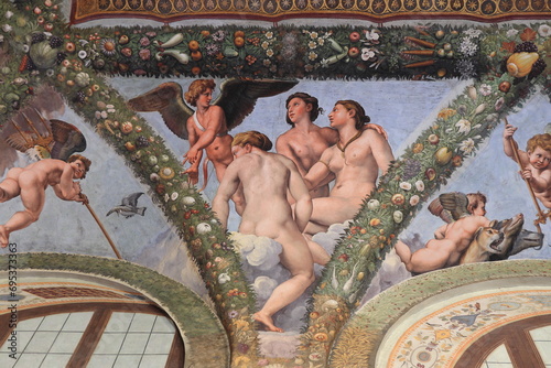 Villa Farnesina Fresco Detail Depicting Amor with the Three Graces in Rome, Italy photo