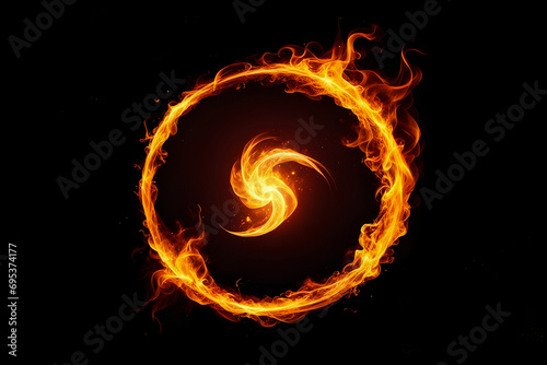 Fényképezés Magic fire circle on black background. Round fiery spell effect