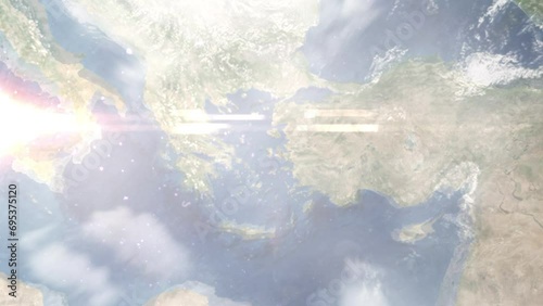 Zoom in from space and focus on Chios, Greece. 3D Animation. Background for travel intro. Elements of this image furnished by NASA