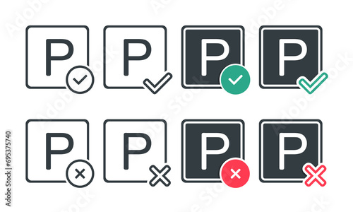 Parking sign with check mark icon. Illustration vector