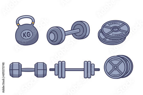 Dumbbells barbells and weight fitnes collection
