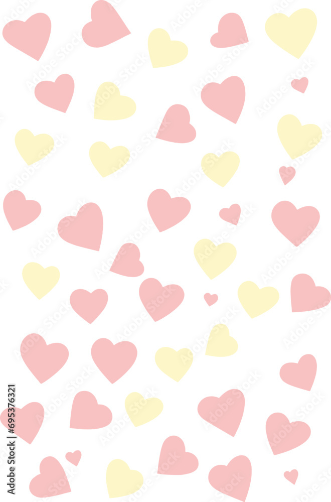 Cute Hearts Transparent Pattern in Pastel Colors - Cartoon Art for Banner, Poster, Wallpaper, Card Decoration, transparent