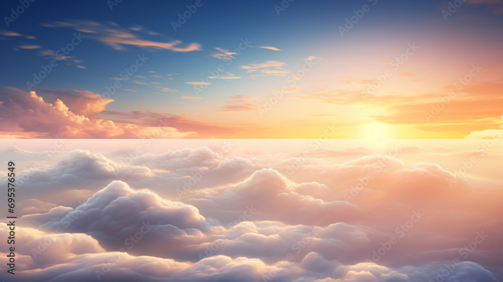 Sunset above the clouds with copy space