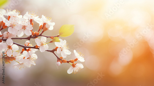 Sunshine on beautiful flowering branch on blurred