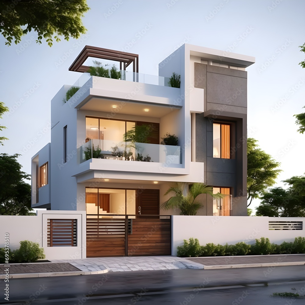 Traditional Indian House Elevation: Duplex Design with Parking Space