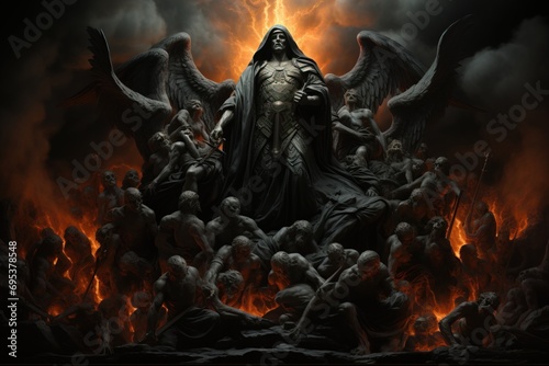 Satan is in hell. Religious demon. Devil's fire. The afterlife of sinners. AI generated. photo
