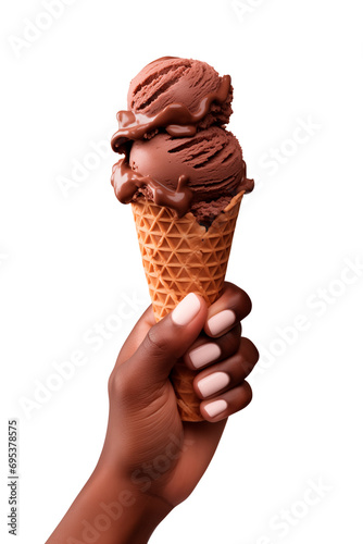 Hand Holding cream and mint Ice Cream Isolated on Transparent Background, PNG
