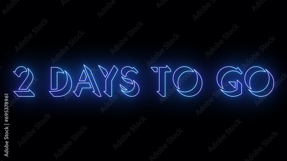 2 Days To Go neon glowing text illustration. Neon-colored 2 Days To Go text with a glowing neon-colored moving outline on a dark background. Technology video material. 2 Days To Go neon glowing text illustration. Neon-colored 2 Days To Go text with a glowing neon-colored moving outline on a dark background. Technology video material.