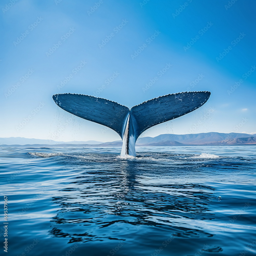 Fototapeta premium Whale Tail - Blue Whale Swimming in the Ocean