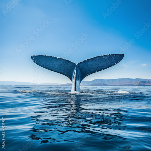 Whale Tail - Blue Whale Swimming in the Ocean