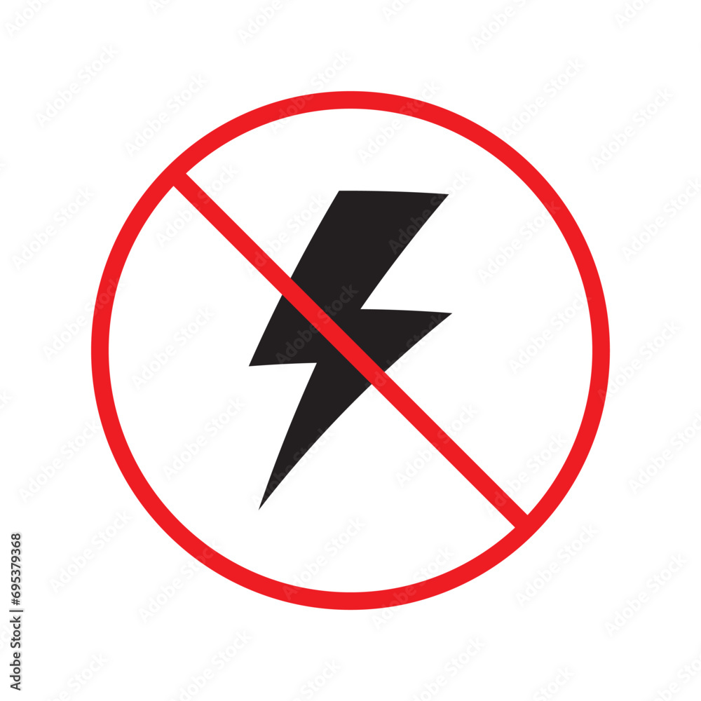 Forbidden Prohibited Warning, caution, attention, restriction label danger. No energy vector icon. Do not use charger sign design. No thunder symbol flat pictogram. No lightning Forbidden Prohibited Warning, caution, attention, restriction label danger. No energy vector icon. Do not use charger sign design. No thunder symbol flat pictogram. No lightning