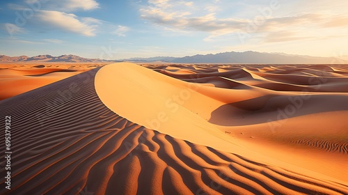 Panoramic view of sand dunes in the Sahara desert  Morocco