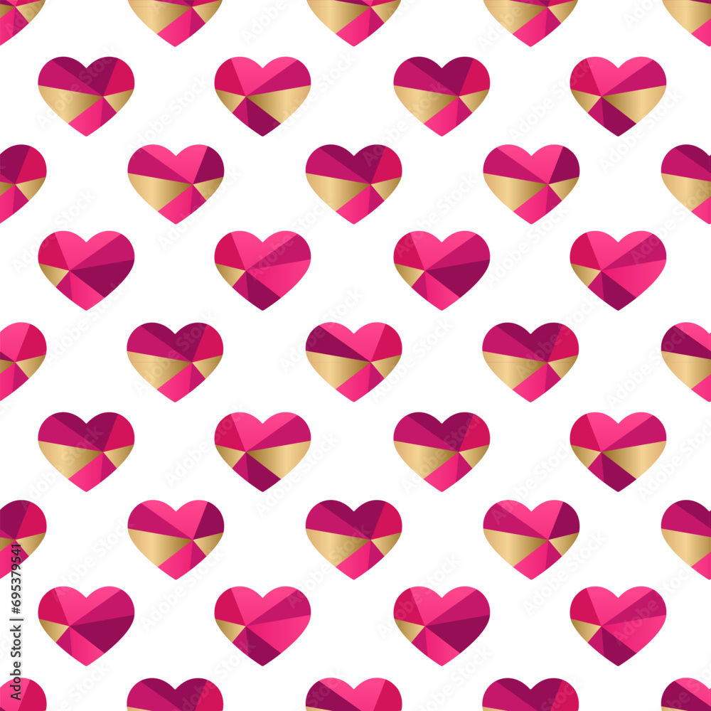 Vector seamless pattern with pink hearts on a white background. Happy Valentine's Day greeting card, background